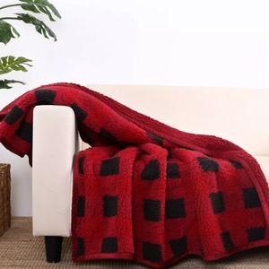 Sherpa Velvet Plush Throw Blanket 50" x 60" NWT Buffalo Check Red & Black